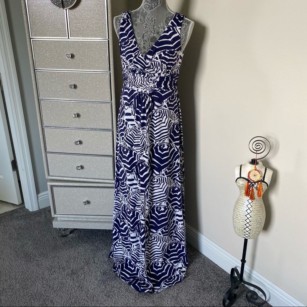 Lilly Pulitzer Navy and White Printed Maxi Dress